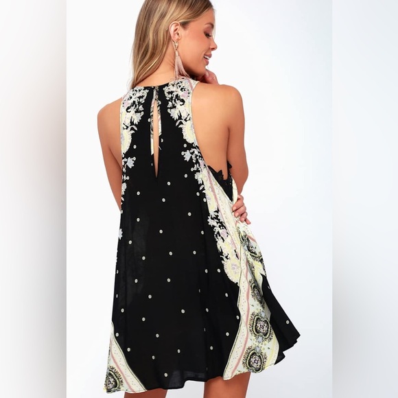 FREE PEOPLE FP Intimately Darjeeling Black Print Sleeveless Slip Dress Size M - Picture 4 of 13
